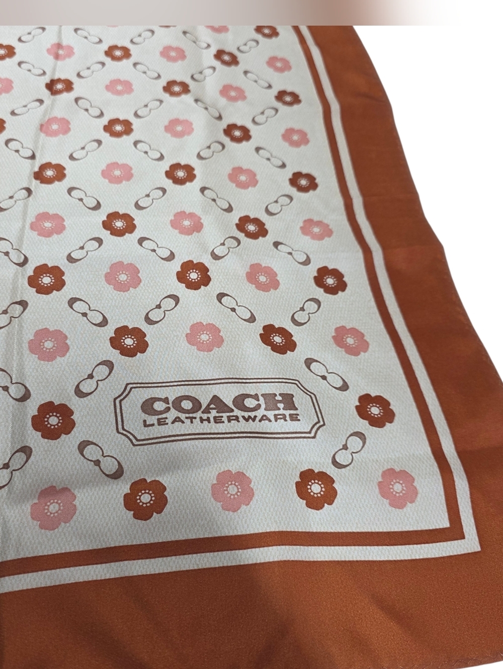 Coach Women's Scarf with Floral Print in Brown and Cream, Silk-Effect - Picture 8 of 13